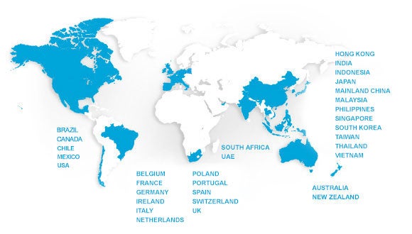 Mapa da presença global da Robert Walters